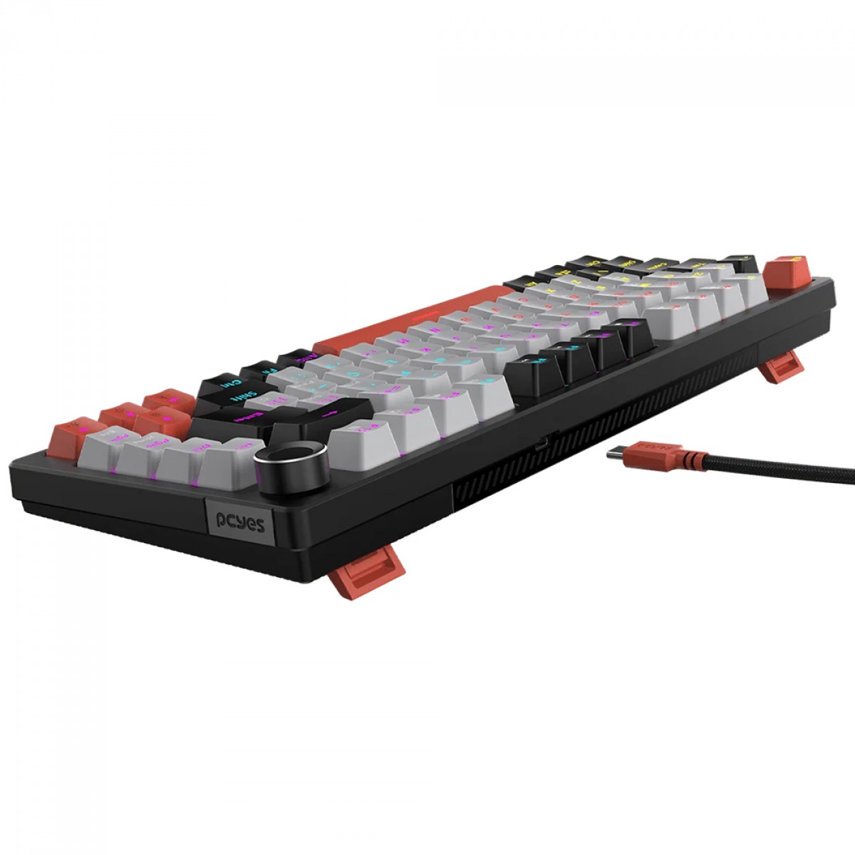 Teclado Mecânico Gamer PCYes Arkeum Black Vulcan, Rainbow, Switch Red, 75%, ABNT2, Preto, Cinza e Laranja, AKBV75RBR