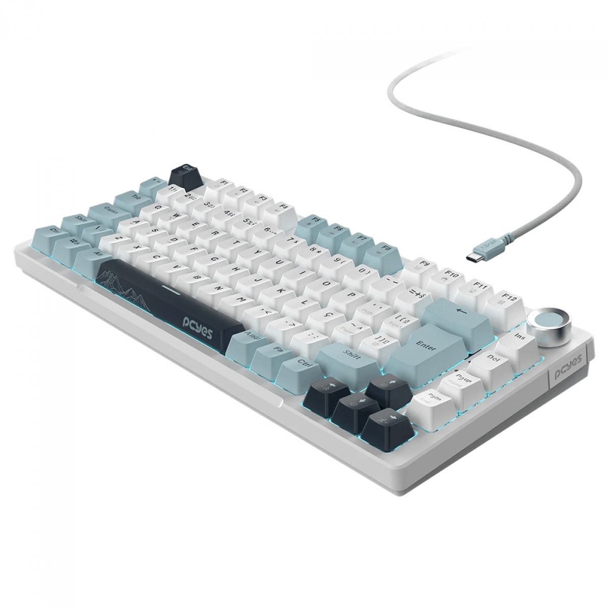 Teclado Mecânico Gamer PCYes Arkeum Summit Edition, 75%, Switch Red, ABNT2, Branco e Azul, AKSM75RBR