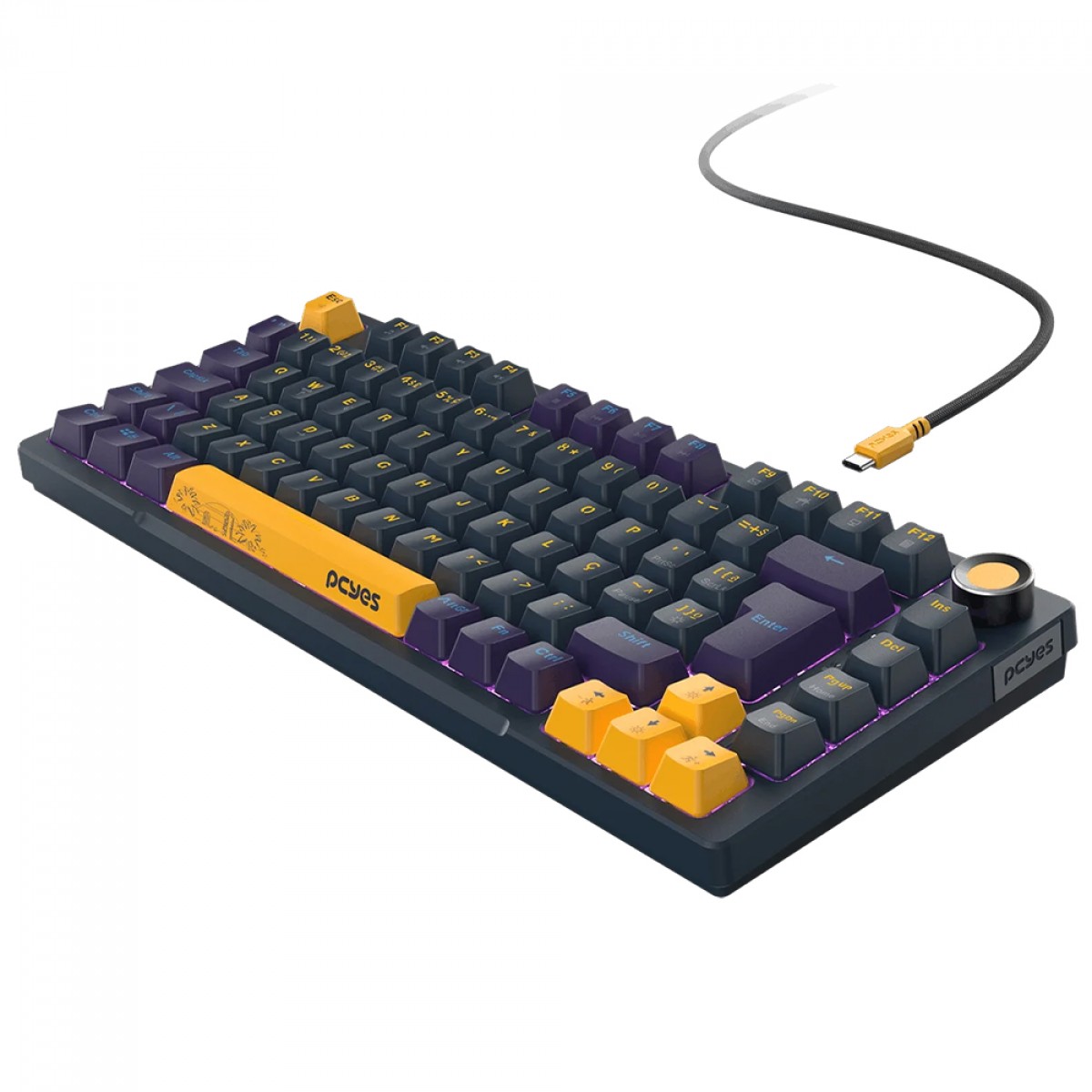 Teclado Mecânico Gamer PCYes Arkeum Sunset Edition, 75%, Switch Red, ABNT2, Azul, Amarelo e Roxo, AKSS75RBR