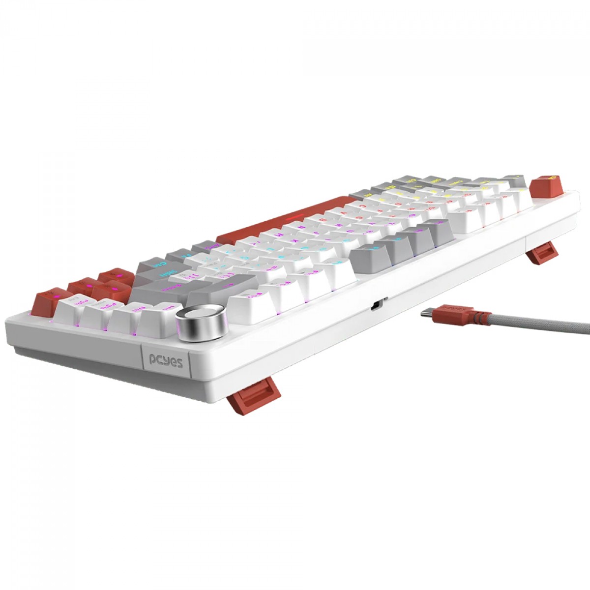 Teclado Mecânico Gamer PCYes Arkeum White Ghost, Rainbow, Switch Blue, 75%, ABNT2, Branco, Cinza e Laranja, AKWG75BBR