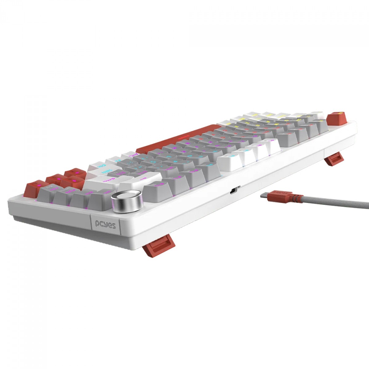 Teclado Mecânico Gamer PCYes Arkeum White Ghost, Rainbow, Switch Red, 75%, ABNT2, Branco, Cinza e Laranja, AKWG75RBR