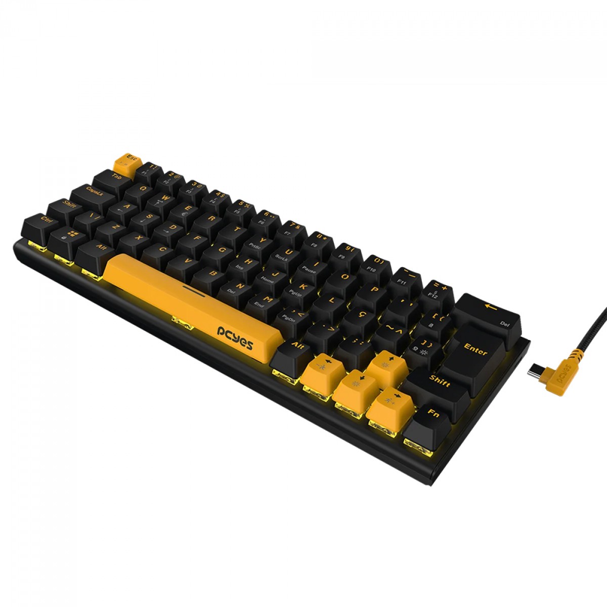 Teclado Mecânico Gamer PCYes Kuromori Voyager Edition, Switch Outemu Blue, 60%, ABNT2, Preto e Amarelo, KMVY60BL