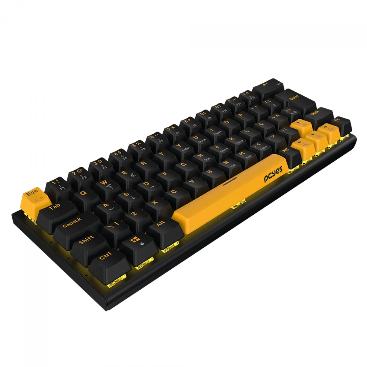 Teclado Mecânico Gamer PCYes Kuromori Voyager Edition, Switch Outemu Blue, 60%, ABNT2, Preto e Amarelo, KMVY60BL