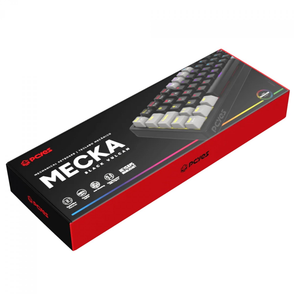 Teclado Mecânico Gamer PCYes Mecka Black Vulcan, Rainbow, Switch Outemu Blue, 65%, ABNT2, Preto, TPMKBVBL