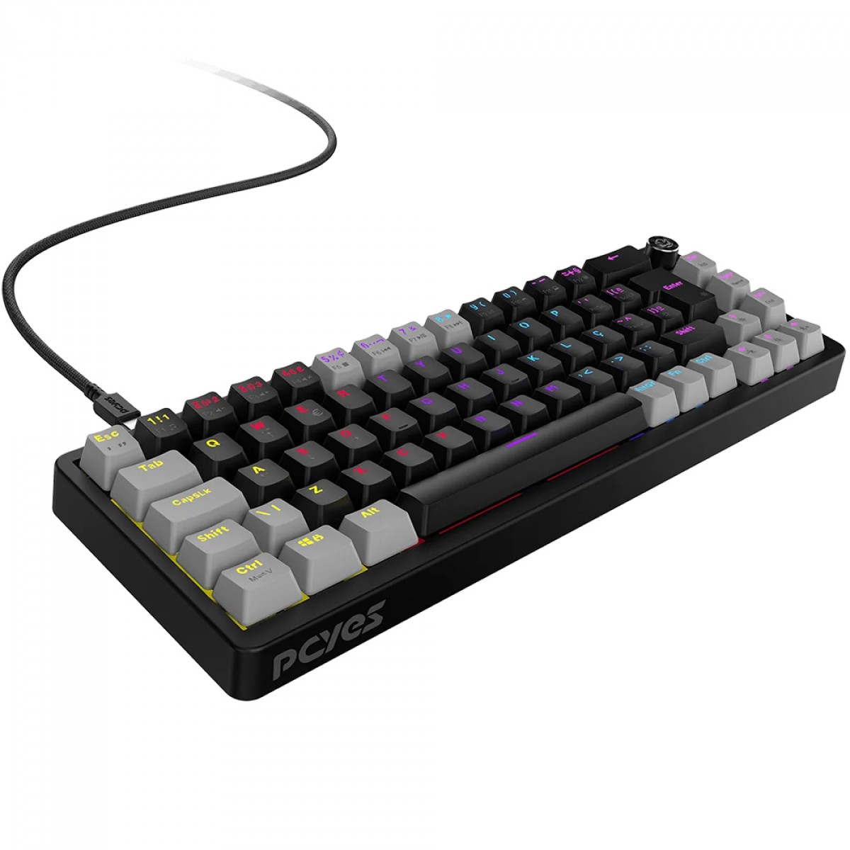 Teclado Mecânico Gamer PCYes Mecka Black Vulcan, Rainbow, Switch Outemu Blue, 65%, ABNT2, Preto, TPMKBVBL