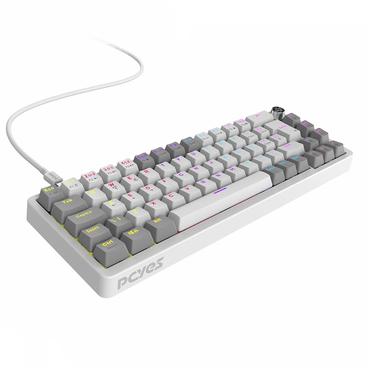 Teclado Mecânico Gamer PCYES Mecka White Ghost, 65%, Switch Outemu Blue, Rainbow, ABNT2, Branco, TPMKWGBL