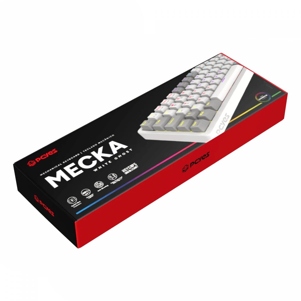 Teclado Mecânico Gamer PCYES Mecka White Ghost, 65%, Switch Outemu Blue, Rainbow, ABNT2, Branco, TPMKWGBL