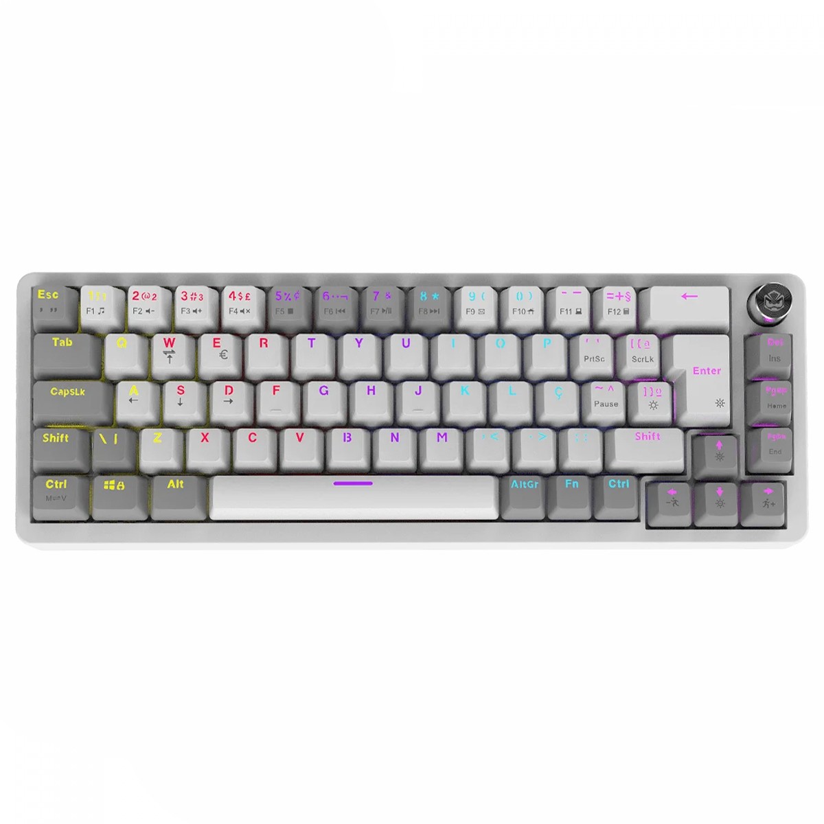Teclado Mecânico Gamer PCYES Mecka White Ghost, 65%, Switch Outemu Blue, Rainbow, ABNT2, Branco, TPMKWGBL