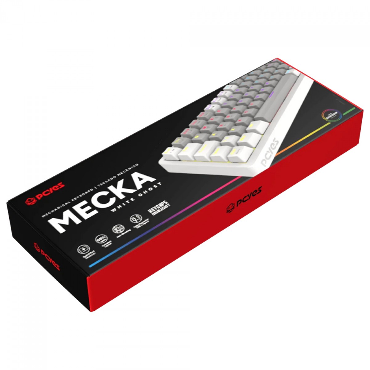 Teclado Mecânico Gamer PCYes Mecka White Ghost, Rainbow, Switch Outemu Red, 65%, ABNT2, Cinza e Branco, TPMKWGRD