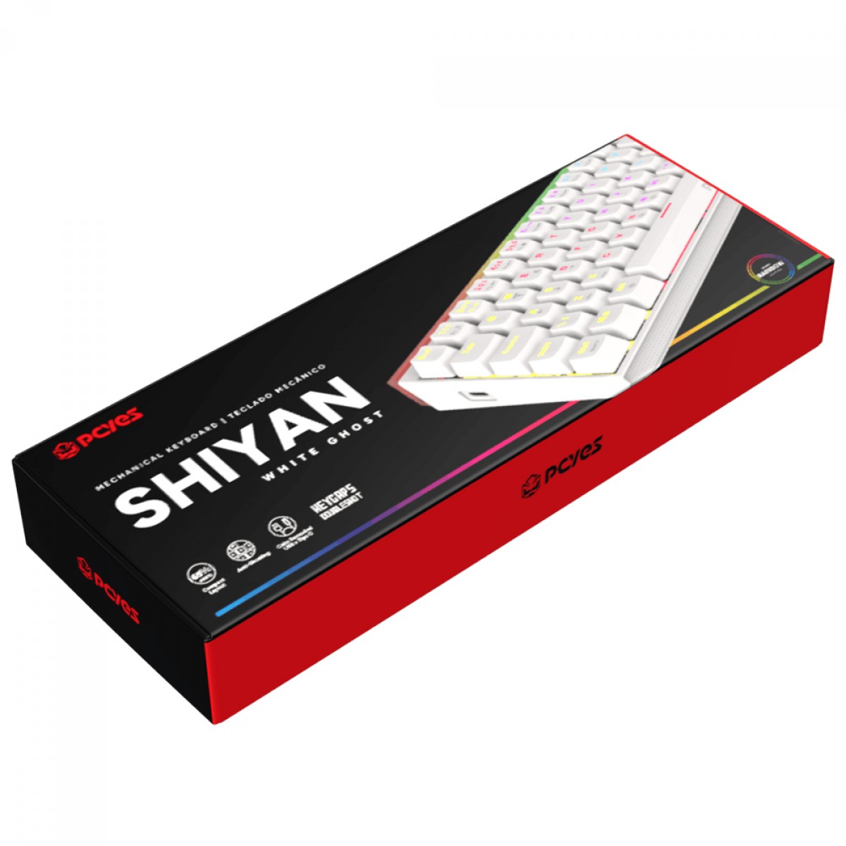 Teclado Mecânico Gamer PCYes Shiyan White Ghost, RGB, Switch Outemu Blue, 60%, ABNT2, Branco, TPSHWGBL