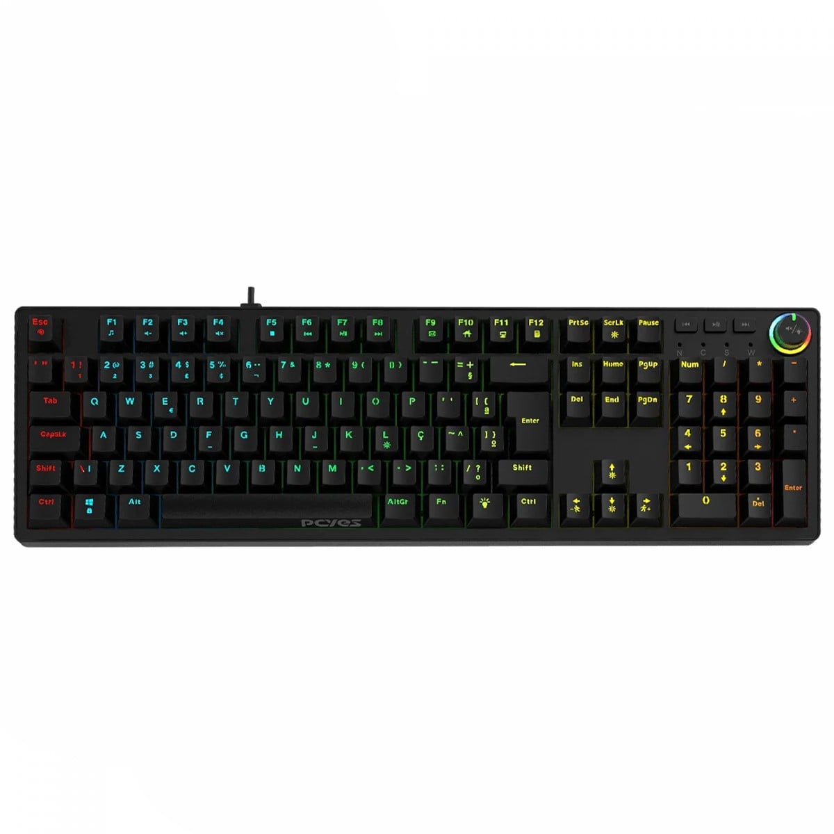 Teclado Mecânico Gamer PCYES Zecky Black Vulcan, 100%, Switch Blue, Rainbow, ABNT2, Preto, PTZKBVBL
