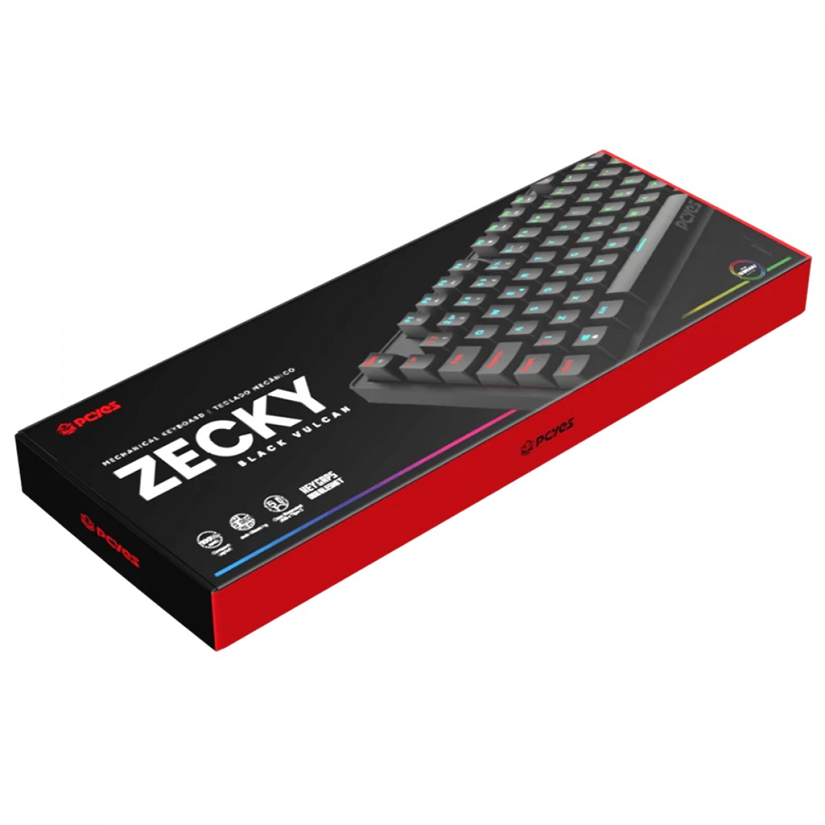 Teclado Mecânico Gamer PCYes Zecky Black Vulcan, Rainbow, Switch Outemu Red, Full Size, ABNT2, Preto, PTZKBVRD