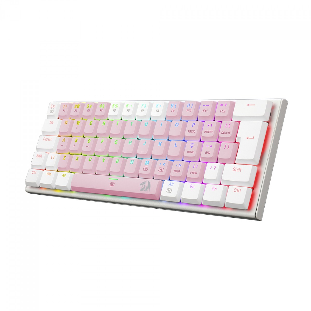 Teclado Mecânico Gamer Redragon Anivia, RGB, Low-Profile, Switch Blue, ABNT2, Rosa/Branco, K614PW-RGB (PT-BLUE)