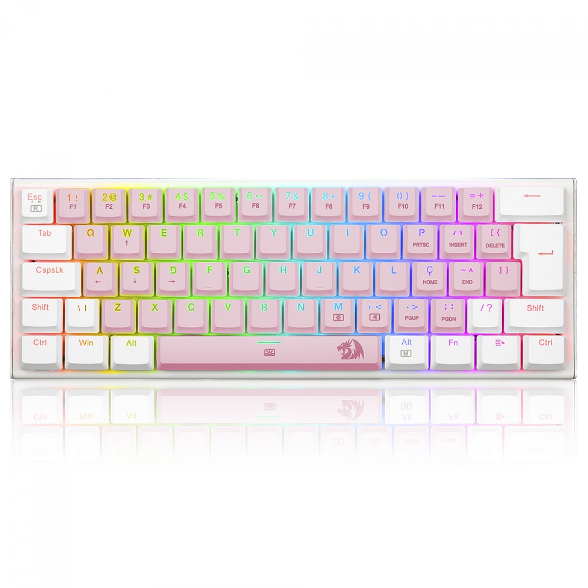 Teclado Mecânico Gamer Redragon Anivia, RGB, Low-Profile, Switch Blue, ABNT2, Rosa/Branco, K614PW-RGB (PT-BLUE)