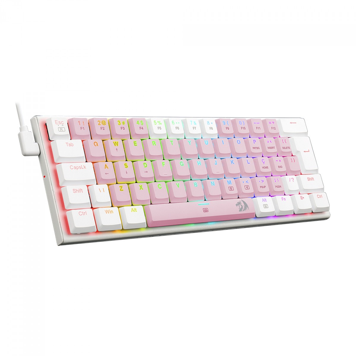 Teclado Mecânico Gamer Redragon Anivia, RGB, Low-Profile, Switch Blue, ABNT2, Rosa/Branco, K614PW-RGB (PT-BLUE)