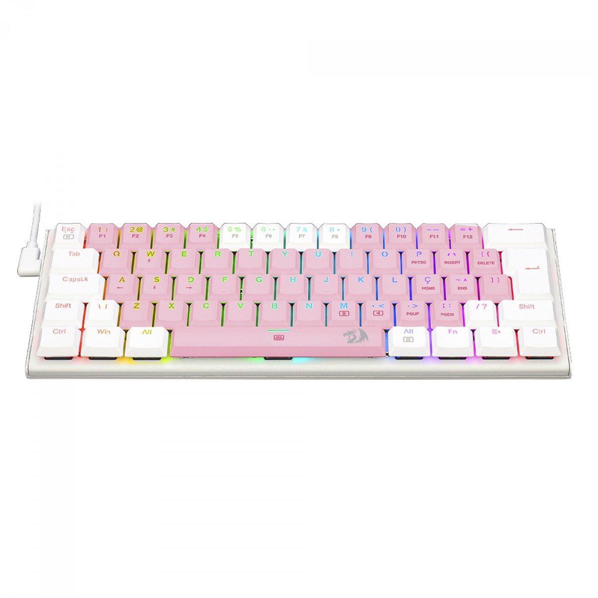 Teclado Mecânico Gamer Redragon Anivia, RGB, Low-Profile, Switch Blue, ABNT2, Rosa/Branco, K614PW-RGB (PT-BLUE)