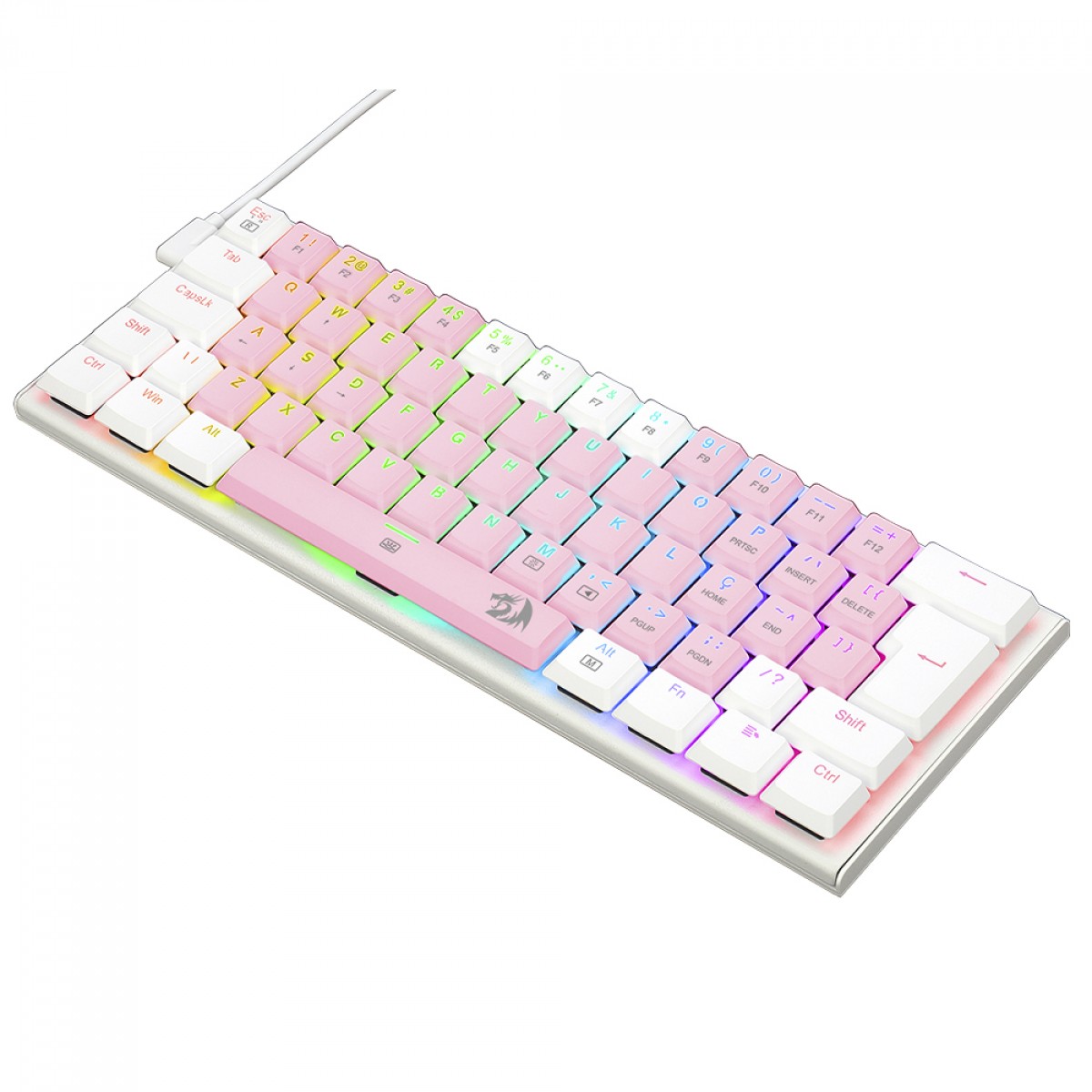 Teclado Mecânico Gamer Redragon Anivia, RGB, Low-Profile, Switch Blue, ABNT2, Rosa/Branco, K614PW-RGB (PT-BLUE)
