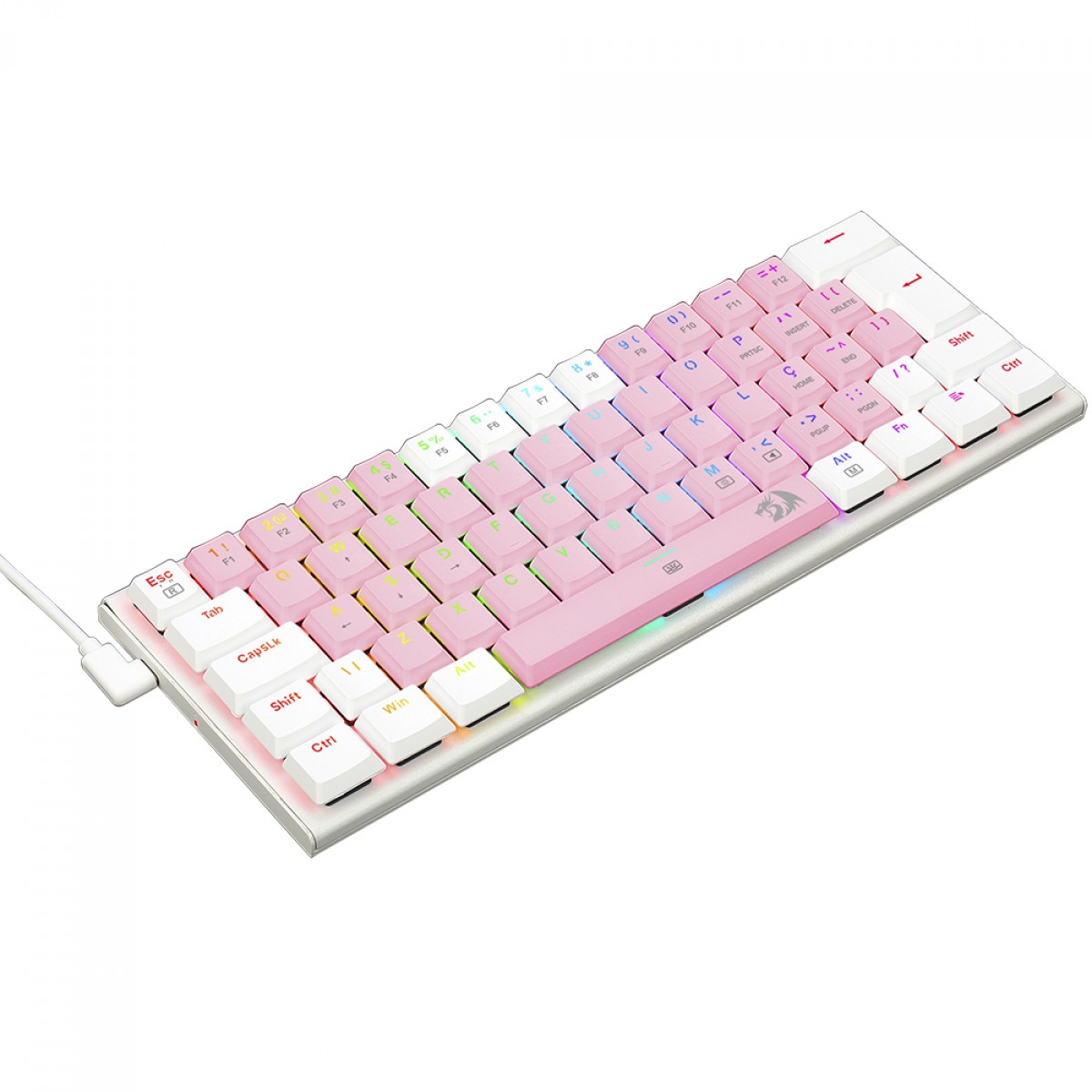 Teclado Mecânico Gamer Redragon Anivia, RGB, Low-Profile, Switch Blue, ABNT2, Rosa/Branco, K614PW-RGB (PT-BLUE)