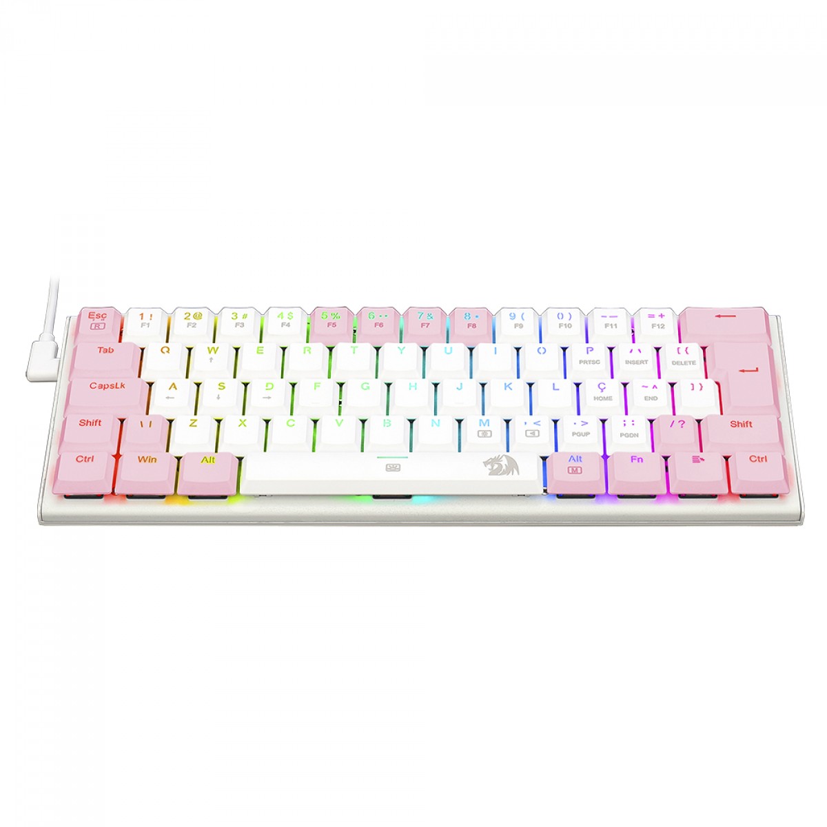 Teclado Mecânico Gamer Redragon Anivia, RGB, Low-Profile, Switch Brown, ABNT2, Branco/Rosa, K614WP-RGB (PT-Brown)