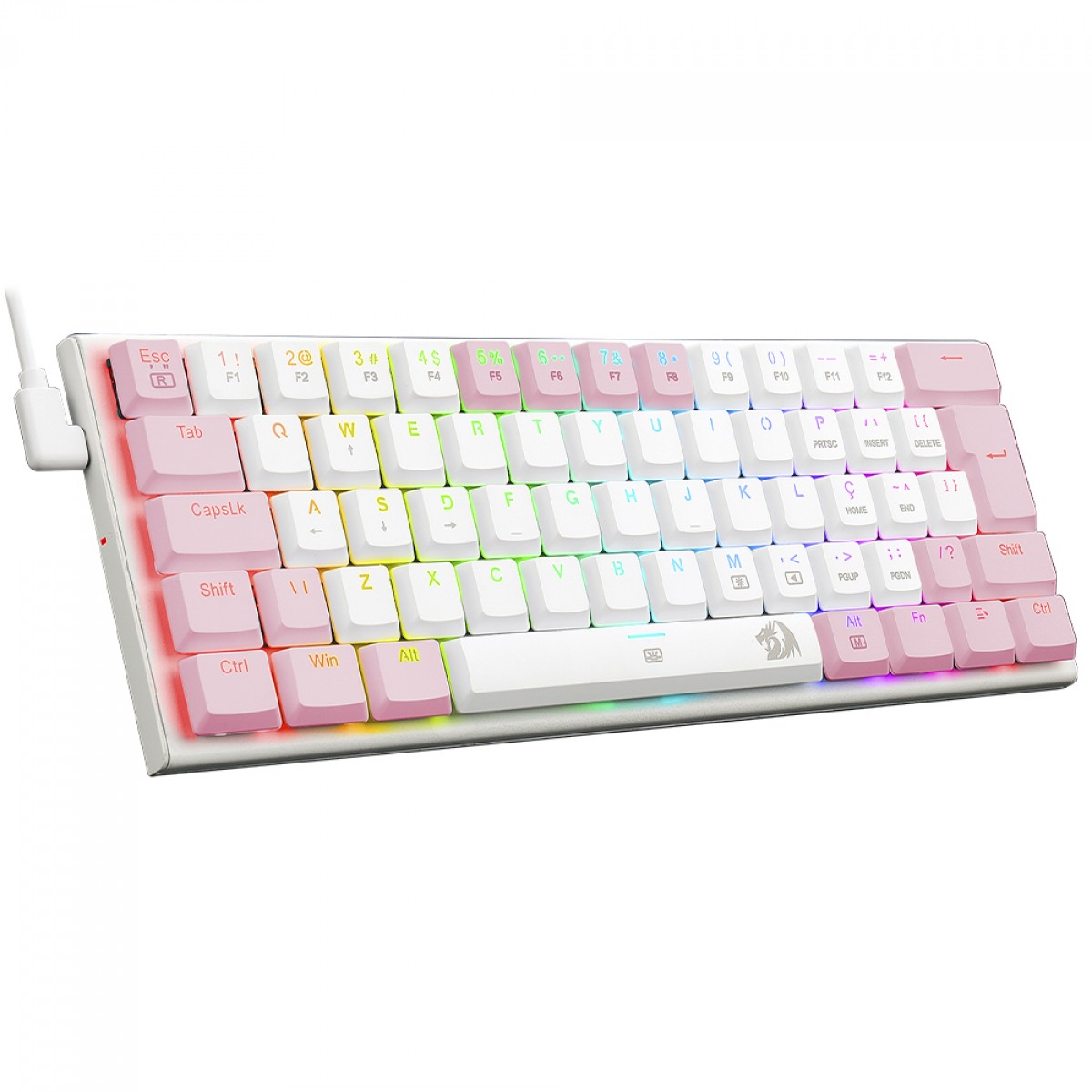 Teclado Mecânico Gamer Redragon Anivia, RGB, Low-Profile, Switch Brown, ABNT2, Branco/Rosa, K614WP-RGB (PT-Brown)
