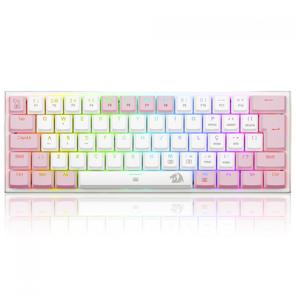 Teclado Mecânico Gamer Redragon Anivia, RGB, Low-Profile, Switch Brown, ABNT2, Branco/Rosa, K614WP-RGB (PT-Brown)