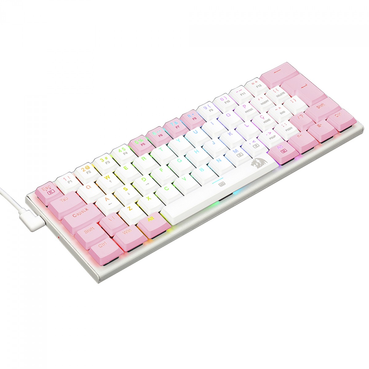 Teclado Mecânico Gamer Redragon Anivia, RGB, Low-Profile, Switch Brown, ABNT2, Branco/Rosa, K614WP-RGB (PT-Brown)