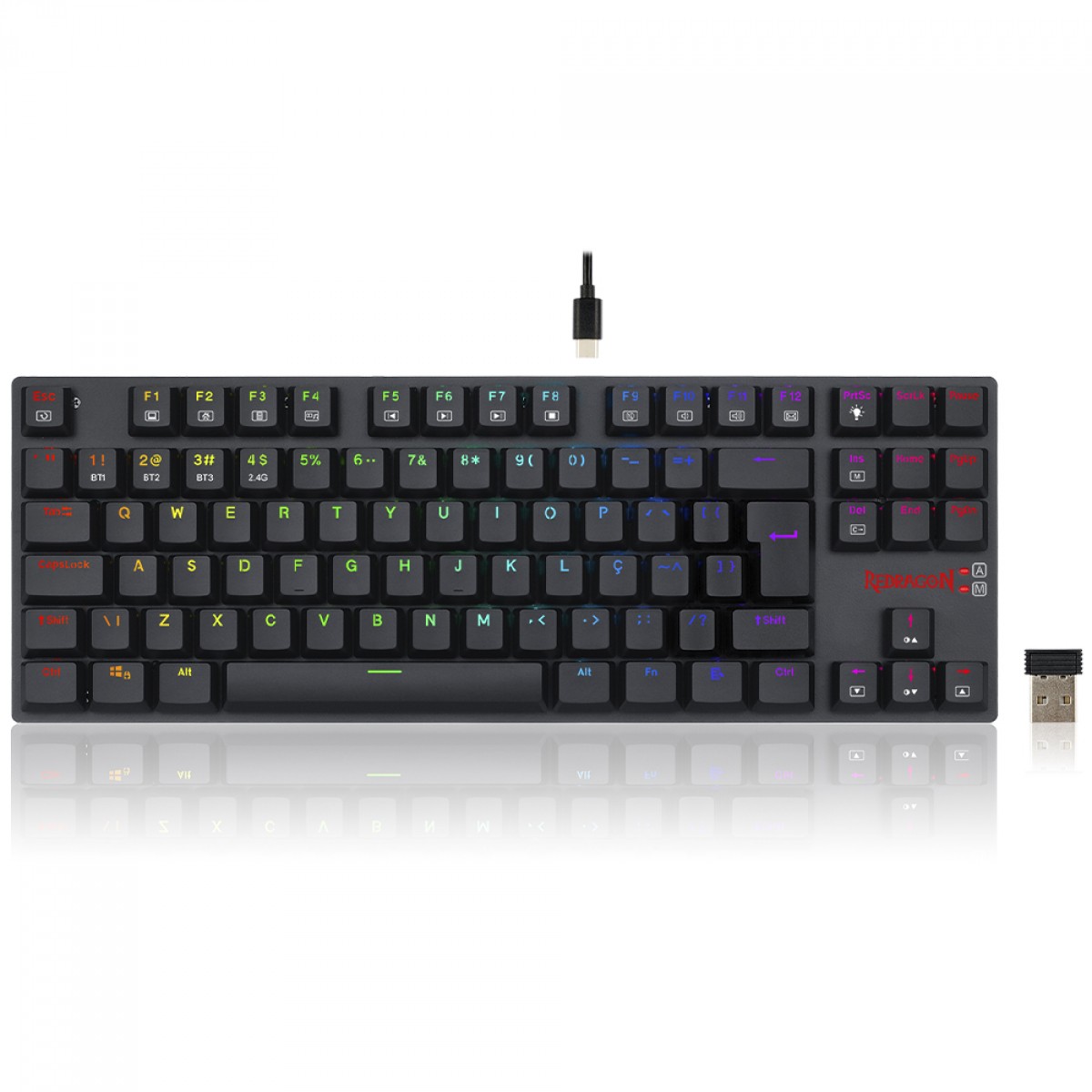 Teclado Mecânico Gamer Redragon APS Pro, Wireless/Bluetooth, RGB, Low-Profile, Switch Brown, ABNT2, Preto, K607P-KBS (PT-BROWN)