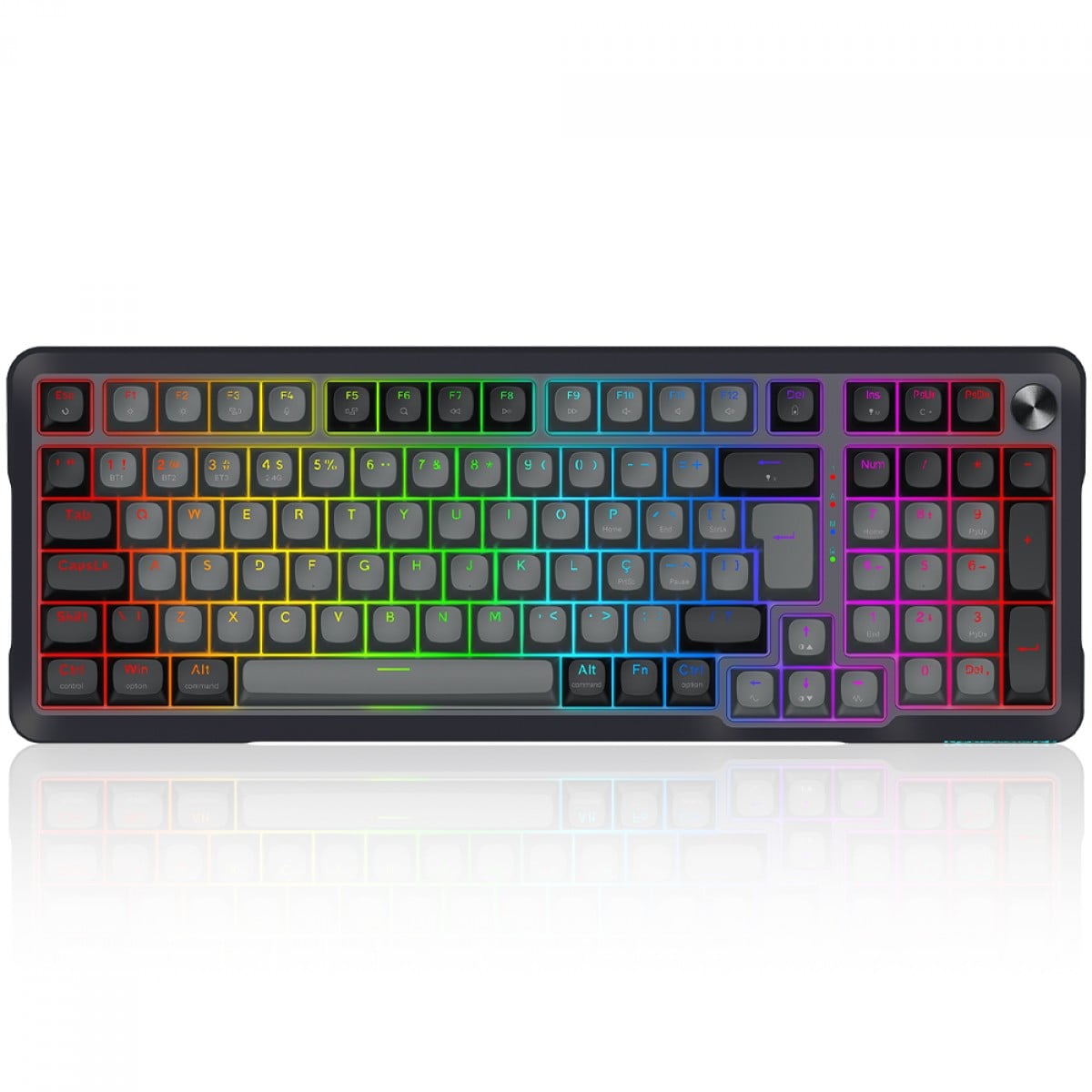 Teclado Mecânico Gamer Redragon Bragi Pro, RGB, Wireless/Bluetooth, Switch Cream, Gasket Mount, ABNT2, Preto e Cinza, K688GB-RGB-PTO PT - Open Box