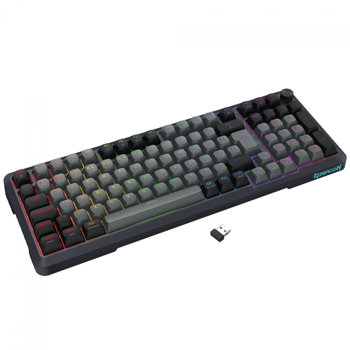 Teclado Mecânico Gamer Redragon Bragi Pro, RGB, Wireless/Bluetooth, Switch Cream, Gasket Mount, ABNT2, Preto e Cinza, K688GB-RGB-PTO PT - Open Box
