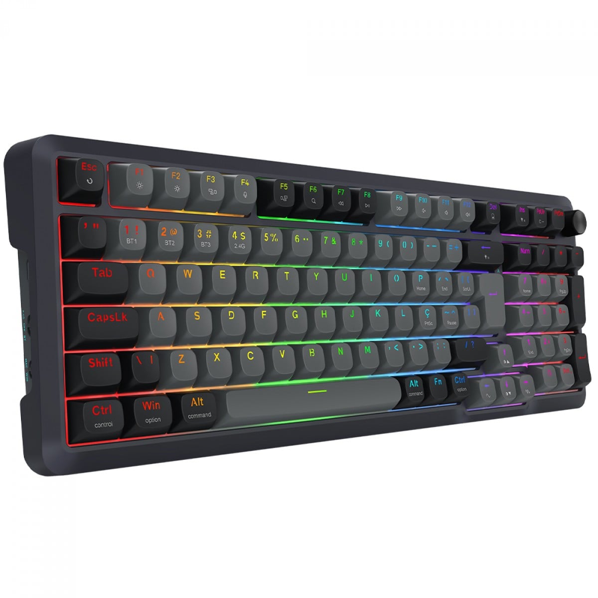 Teclado Mecânico Gamer Redragon Bragi Pro, RGB, Wireless/Bluetooth, Switch Cream, Gasket Mount, ABNT2, Preto e Cinza, K688GB-RGB-PTO PT - Open Box