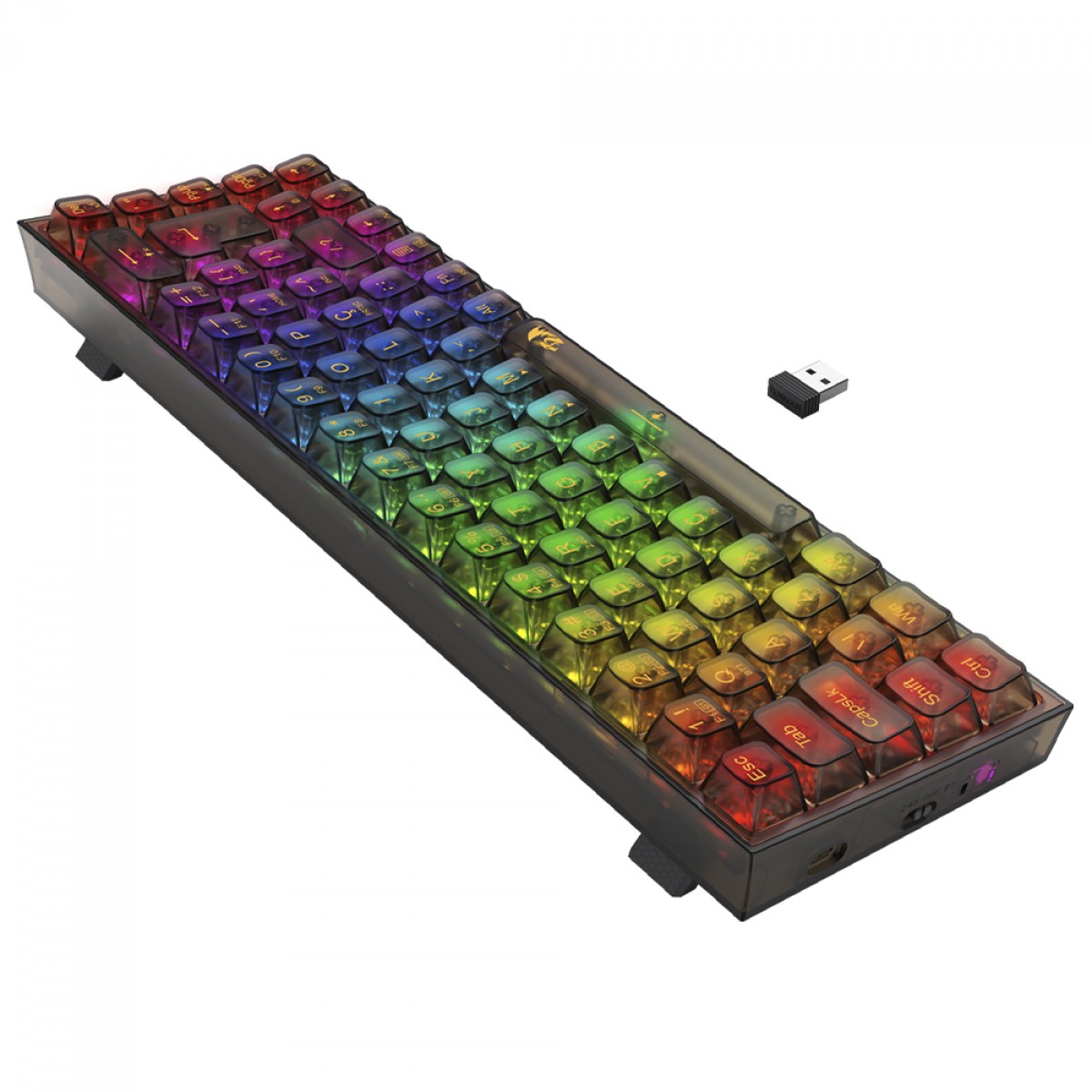 Teclado Mecânico Gamer Redragon Castor Pro Clear, RGB, Wireless/Bluetooth, Switch Crystal Linear, ABNT2, 65%, Preto, K631CTB-RGB-PRO