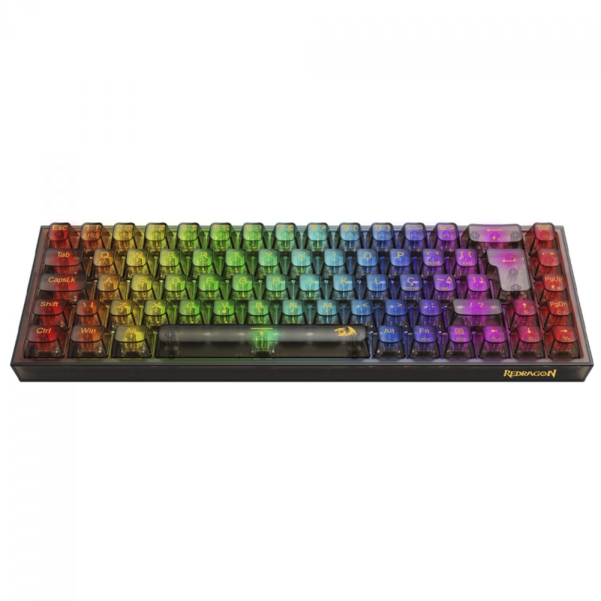 Teclado Mecânico Gamer Redragon Castor Pro Clear, RGB, Wireless/Bluetooth, Switch Crystal Linear, ABNT2, 65%, Preto, K631CTB-RGB-PRO