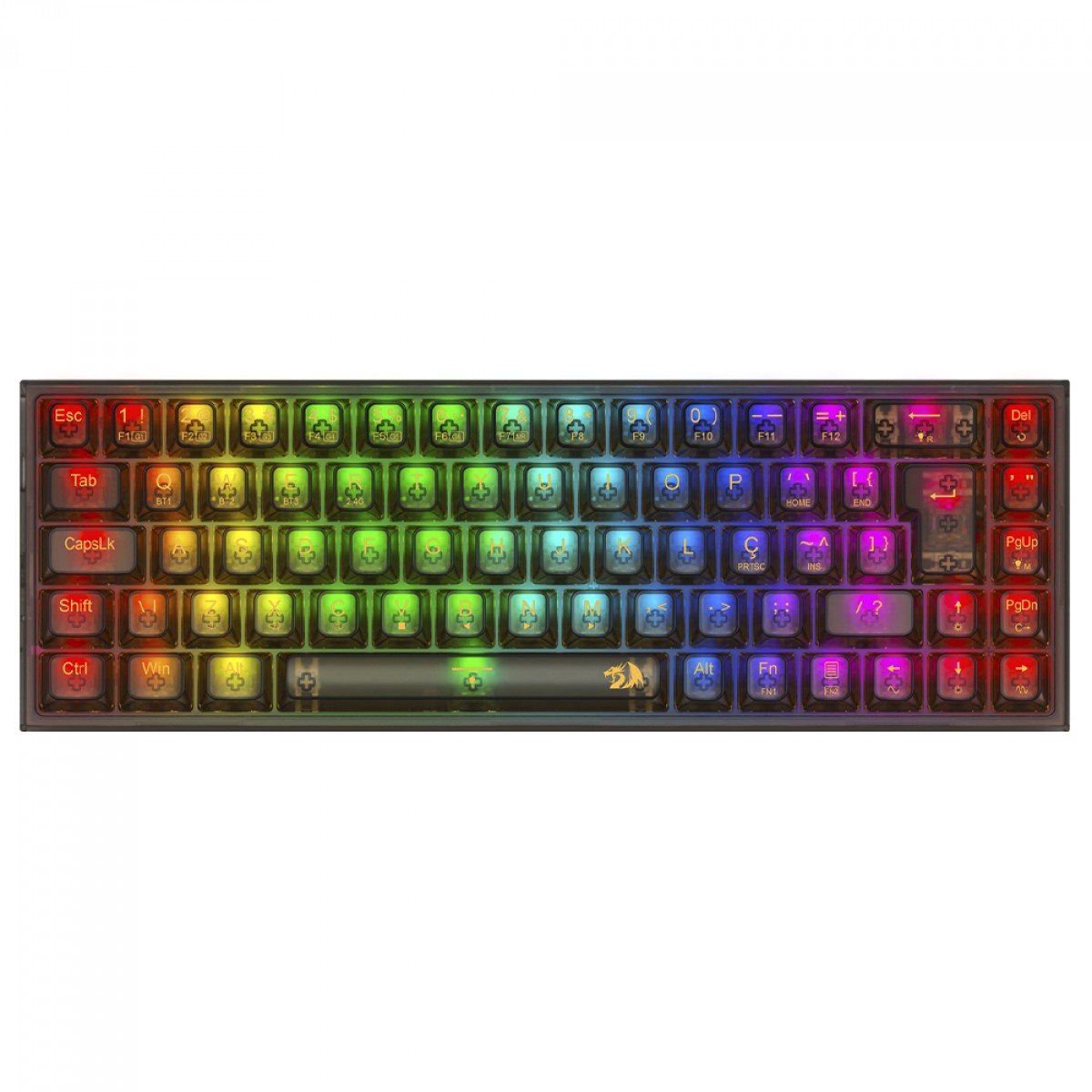 Teclado Mecânico Gamer Redragon Castor Pro Clear, RGB, Wireless/Bluetooth, Switch Crystal Linear, ABNT2, 65%, Preto, K631CTB-RGB-PRO