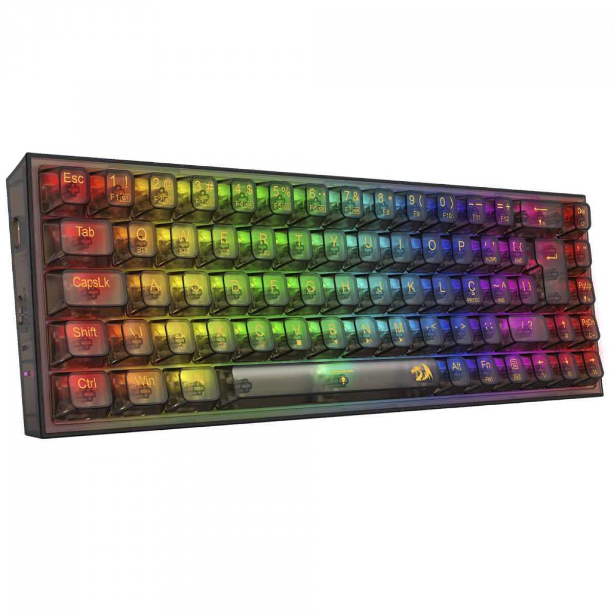 Teclado Mecânico Gamer Redragon Castor Pro Clear, RGB, Wireless/Bluetooth, Switch Crystal Linear, ABNT2, 65%, Preto, K631CTB-RGB-PRO