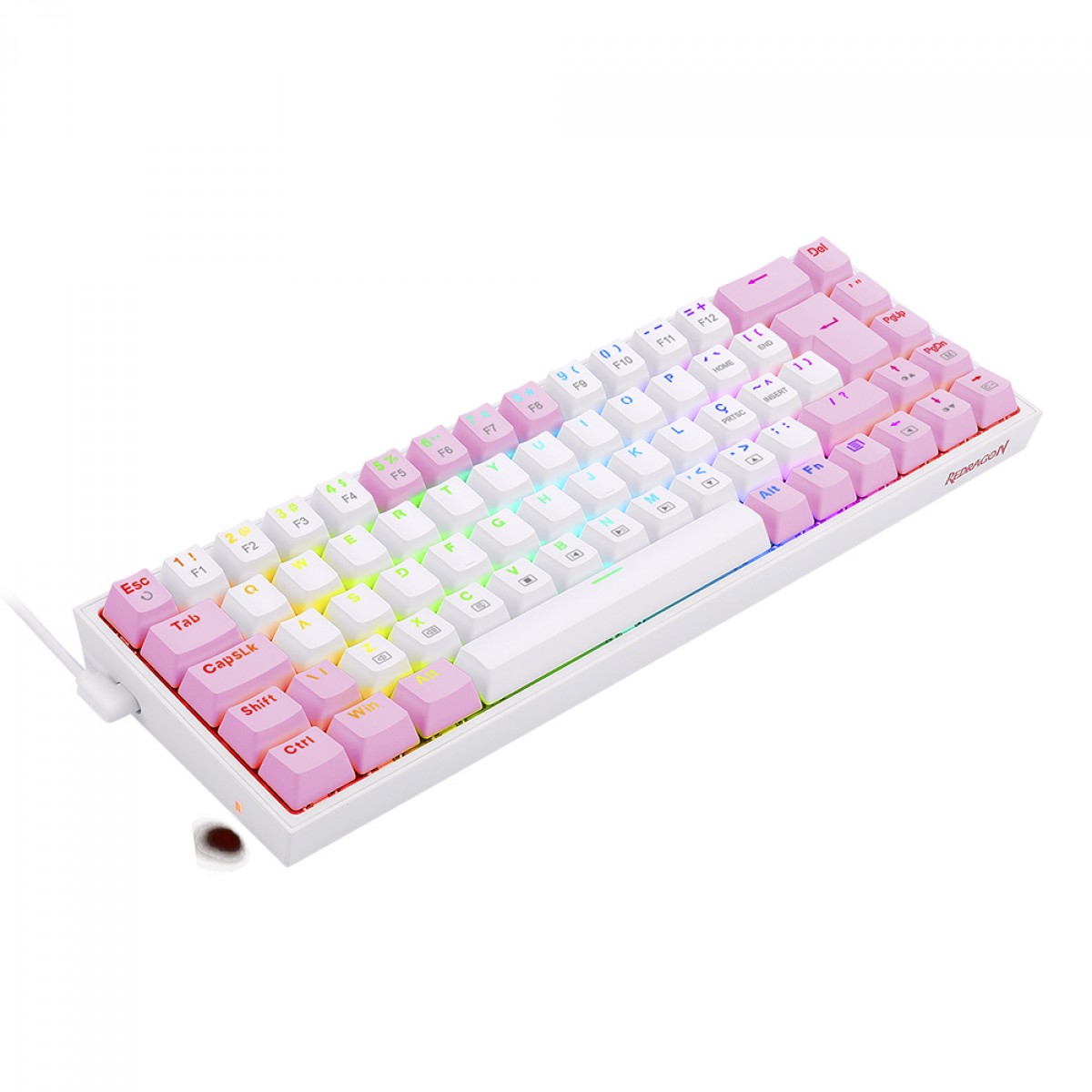 Teclado Mecânico Gamer Redragon Castor, RGB, Switch Brown, ABNT2, White and Pink, K631WP-RGB (PT-BROWN)