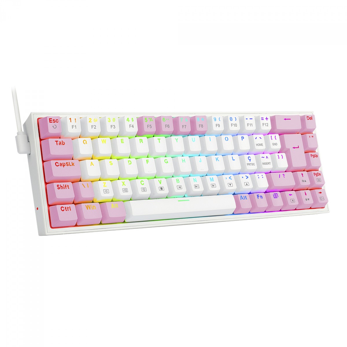 Teclado Mecânico Gamer Redragon Castor, RGB, Switch Brown, ABNT2, White and Pink, K631WP-RGB (PT-BROWN)