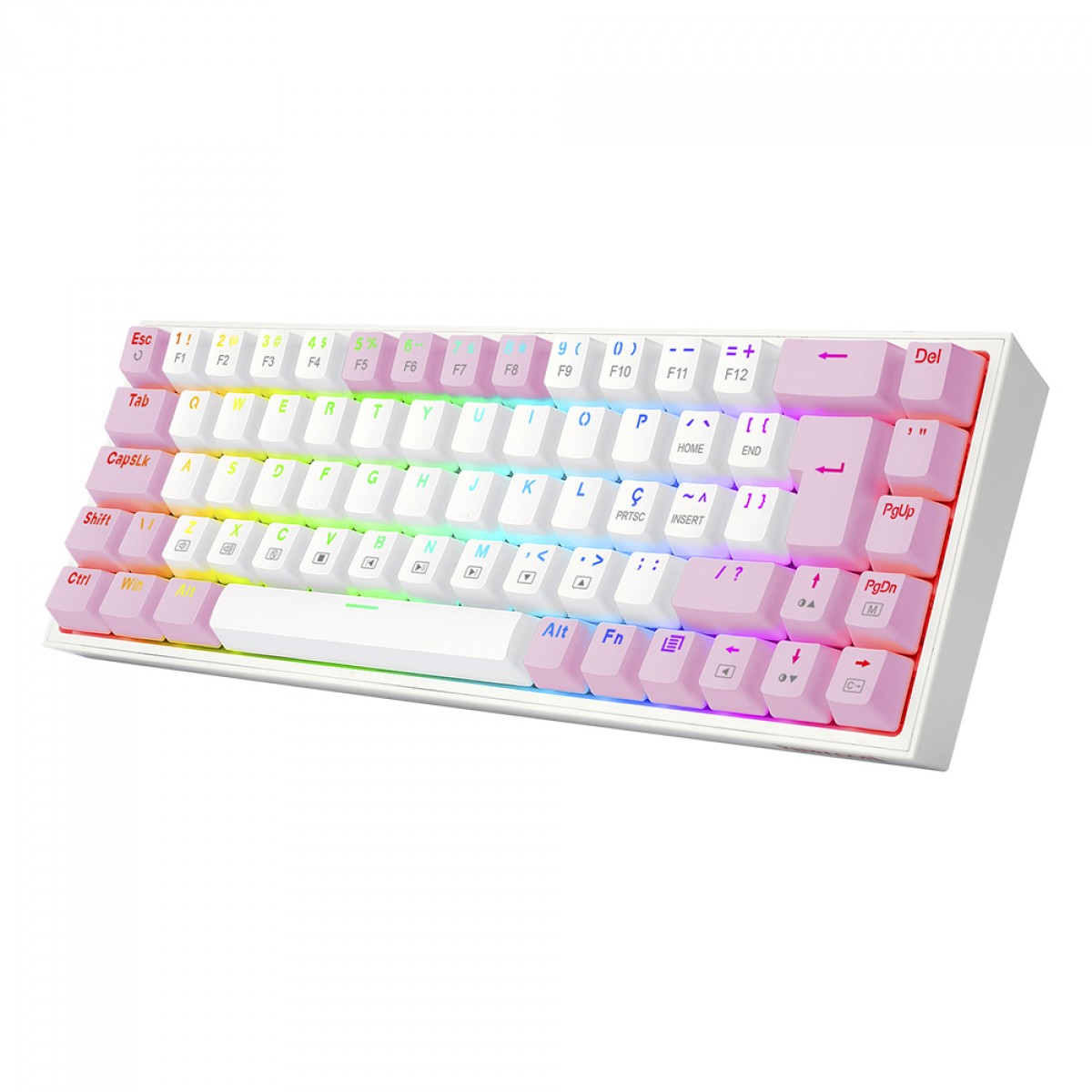 Teclado Mecânico Gamer Redragon Castor, RGB, Switch Brown, ABNT2, White and Pink, K631WP-RGB (PT-BROWN)