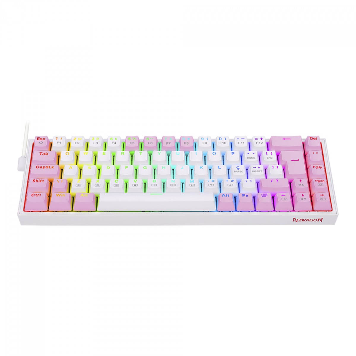 Teclado Mecânico Gamer Redragon Castor, RGB, Switch Brown, ABNT2, White and Pink, K631WP-RGB (PT-BROWN)