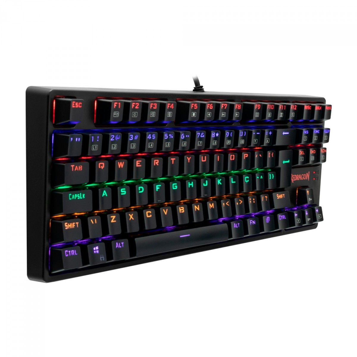 Teclado Mecânico Gamer Redragon Daksa Rainbow, Switch Red Removíveis, ABNT, Black, K576R-1 PT-RED