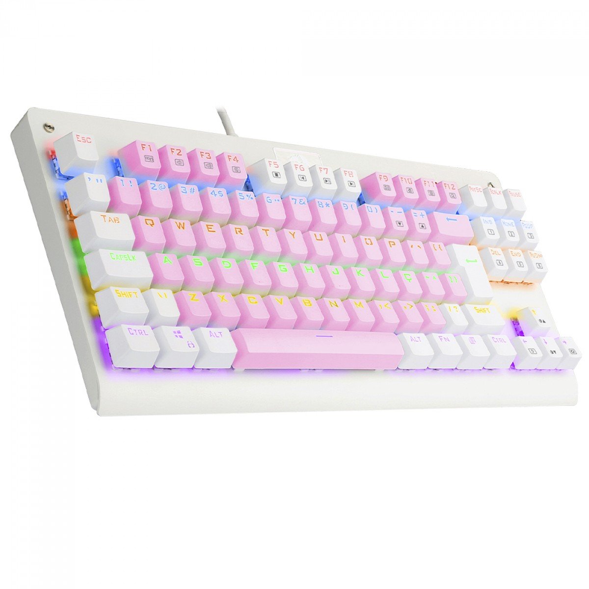 Teclado Mecânico Gamer Redragon Dark Avenger, Rainbow, Switch Brown, ABNT2, TKL, Branco e Rosa, K568PW-R (PT-BROWN)