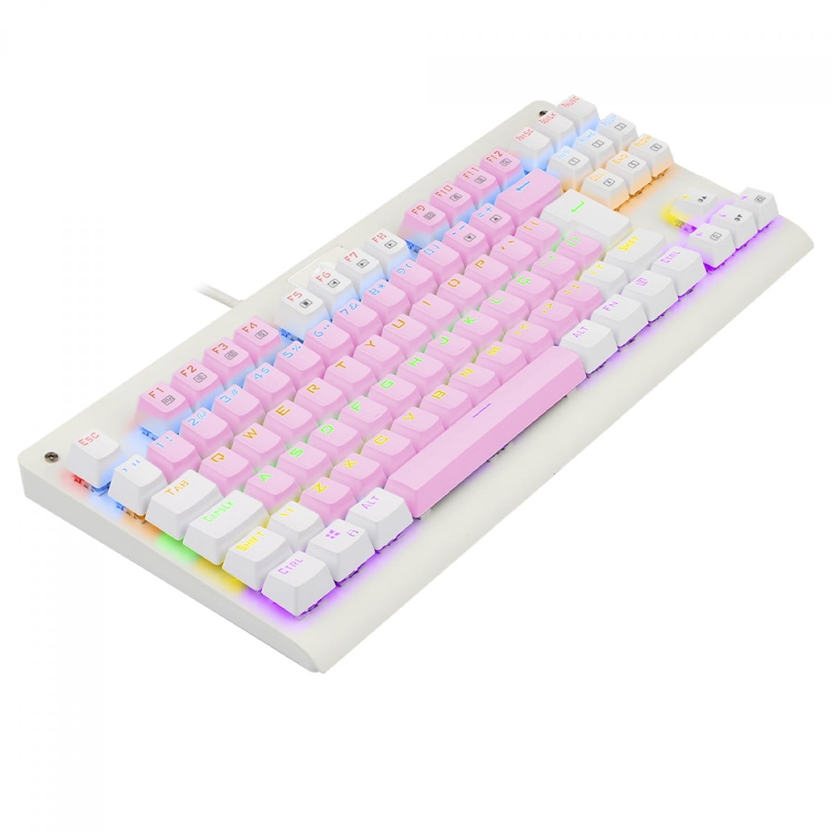 Teclado Mecânico Gamer Redragon Dark Avenger, Rainbow, Switch Brown, ABNT2, TKL, Branco e Rosa, K568PW-R (PT-BROWN)
