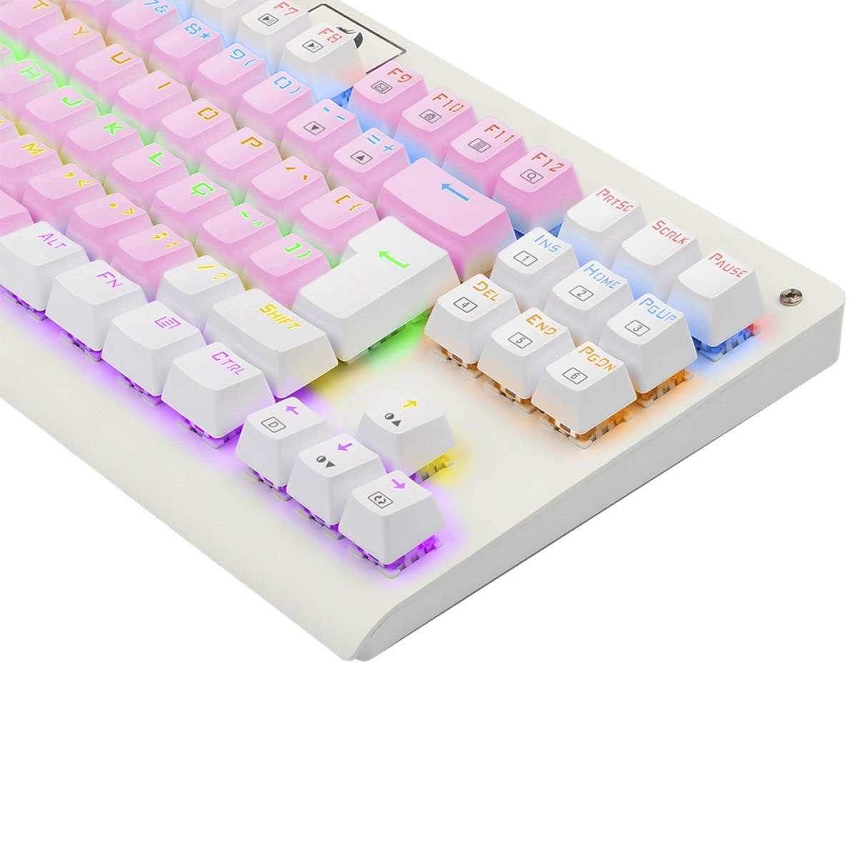 Teclado Mecânico Gamer Redragon Dark Avenger, Rainbow, Switch Brown, ABNT2, TKL, Branco e Rosa, K568PW-R (PT-BROWN)