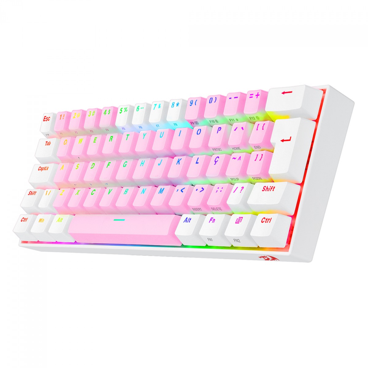 Teclado Mecânico Gamer Redragon Draconic Pro, RGB, 60%, Switch Brown. ABNT, Bluetooth, Pink/White, K530PW-RGB-PRO (PT-BROWN)