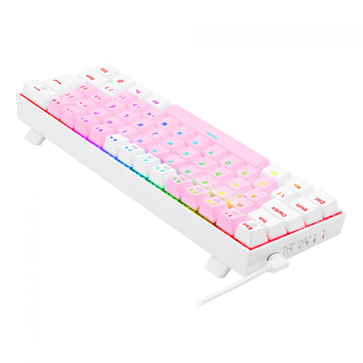 Teclado Mecânico Gamer Redragon Draconic Pro, RGB, 60%, Switch Brown. ABNT, Bluetooth, Pink/White, K530PW-RGB-PRO (PT-BROWN)
