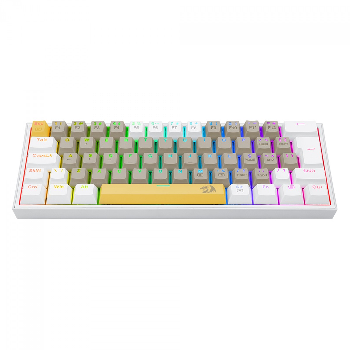 Teclado Mecânico Gamer Redragon Fizz, RGB, Switch Brown, ABNT 2, Amarelo/Cinza/Branco, K617RGB-YL GY WT (PT-BROWN)