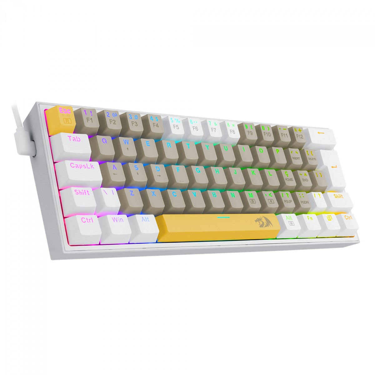 Teclado Mecânico Gamer Redragon Fizz, RGB, Switch Brown, ABNT 2, Amarelo/Cinza/Branco, K617RGB-YL GY WT (PT-BROWN)