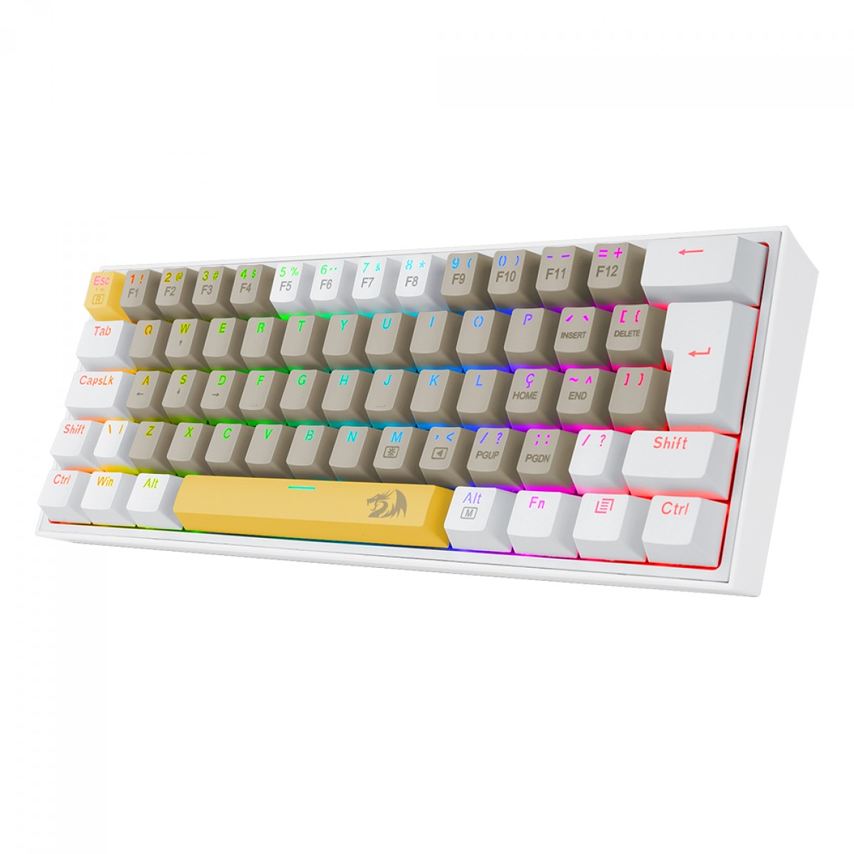 Teclado Mecânico Gamer Redragon Fizz, RGB, Switch Brown, ABNT 2, Amarelo/Cinza/Branco, K617RGB-YL GY WT (PT-BROWN)