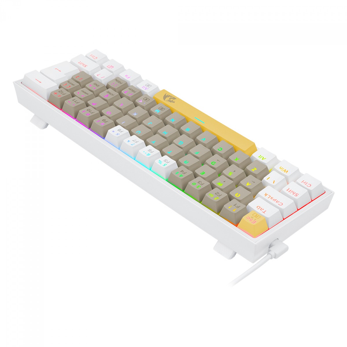 Teclado Mecânico Gamer Redragon Fizz, RGB, Switch Brown, ABNT 2, Amarelo/Cinza/Branco, K617RGB-YL GY WT (PT-BROWN)