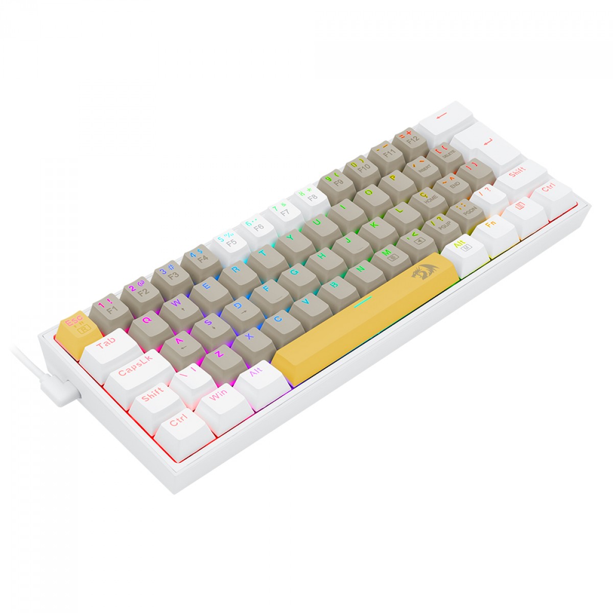 Teclado Mecânico Gamer Redragon Fizz, RGB, Switch Brown, ABNT 2, Amarelo/Cinza/Branco, K617RGB-YL GY WT (PT-BROWN)