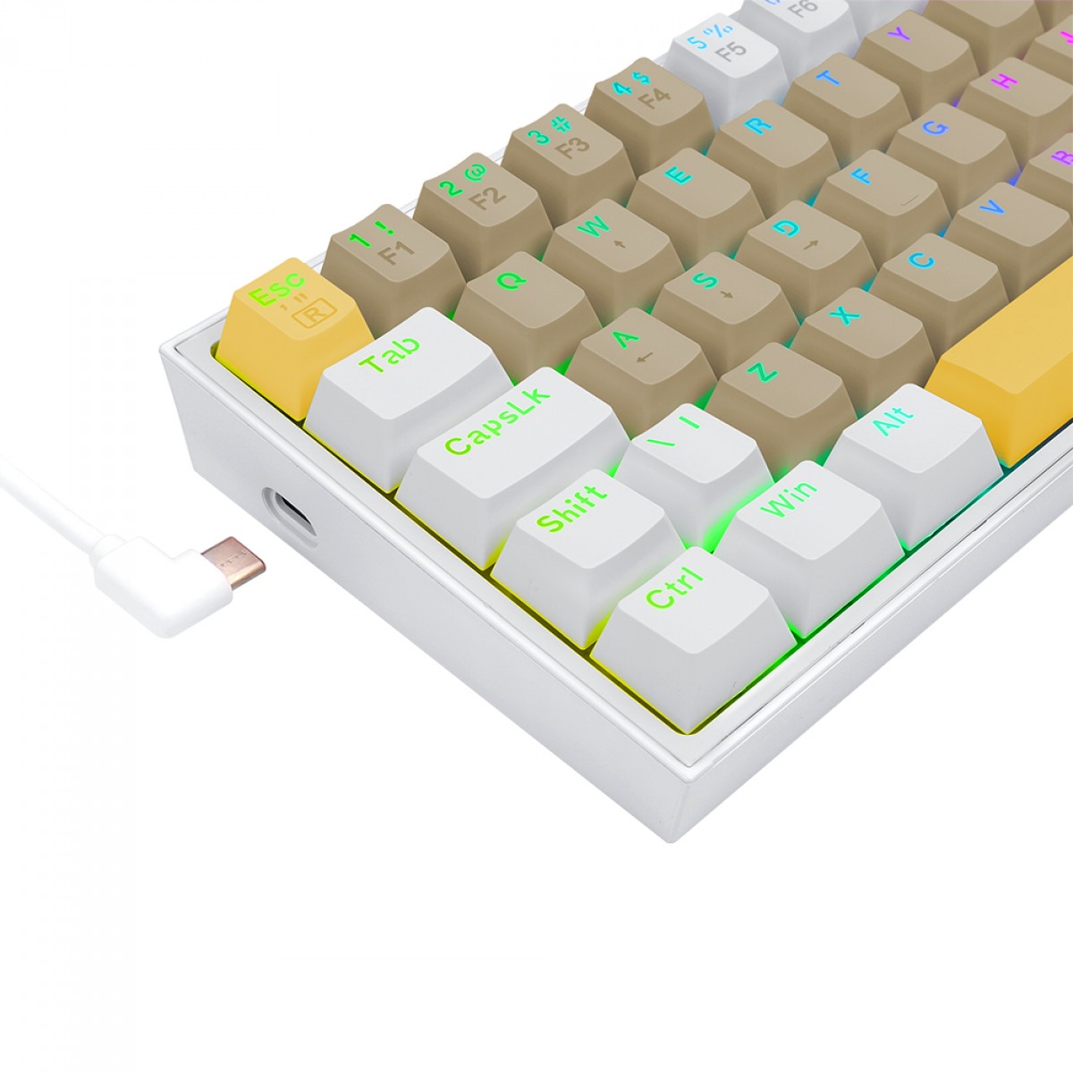 Teclado Mecânico Gamer Redragon Fizz, RGB, Switch Brown, ABNT 2, Amarelo/Cinza/Branco, K617RGB-YL GY WT (PT-BROWN)